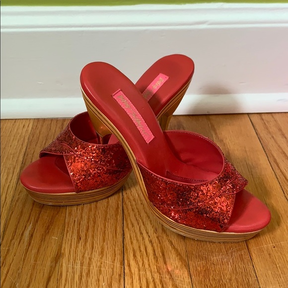 Betsey Johnson Shoes - Red glitter pollys